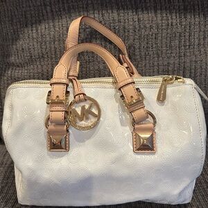Michael Kors White and Tan Signature Satchel